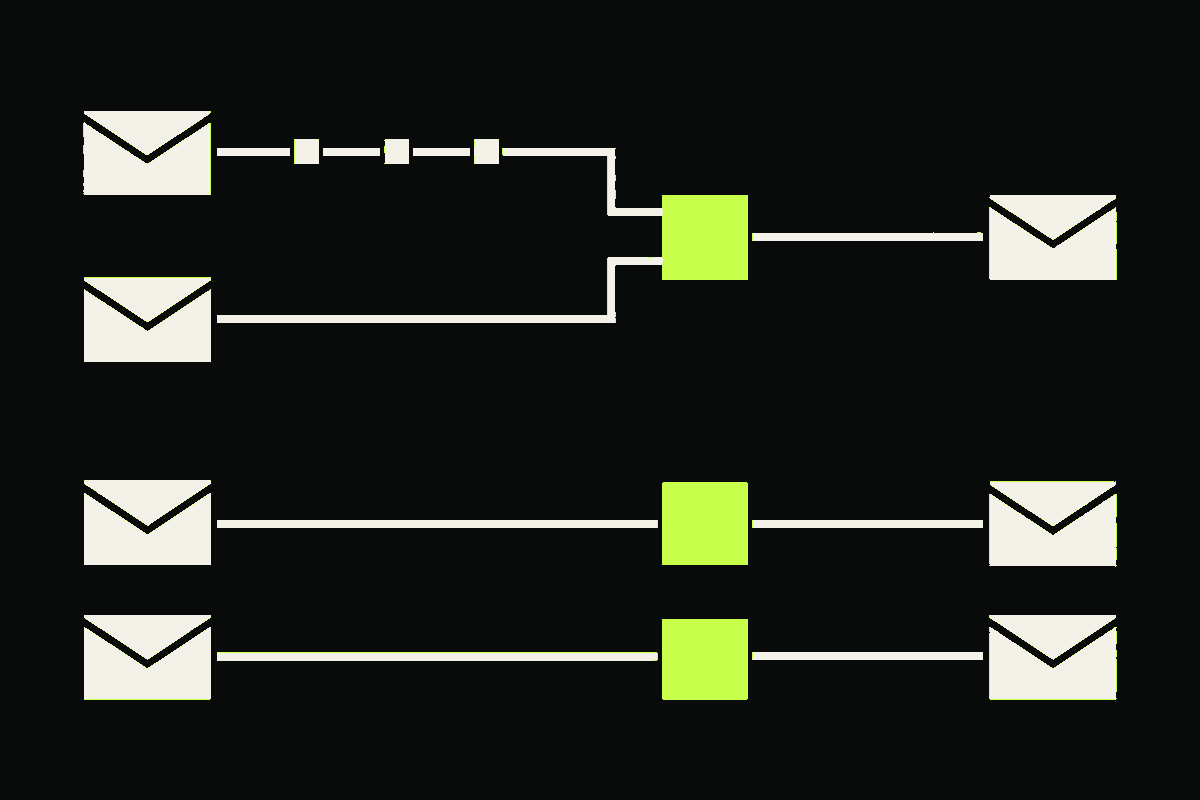 Two dotted and undotted Gmail address paths converge on one account key while custom-domain paths remain separate.