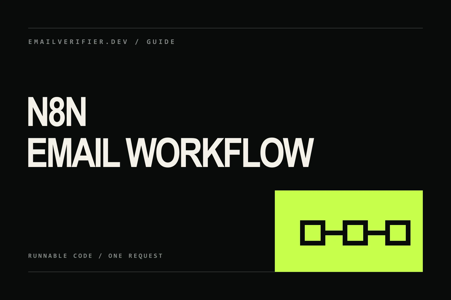 n8n email verification cover with four connected workflow nodes and one envelope.