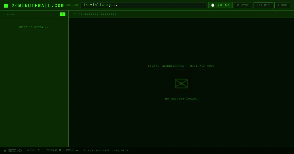 Website preview for 20minutemail.com