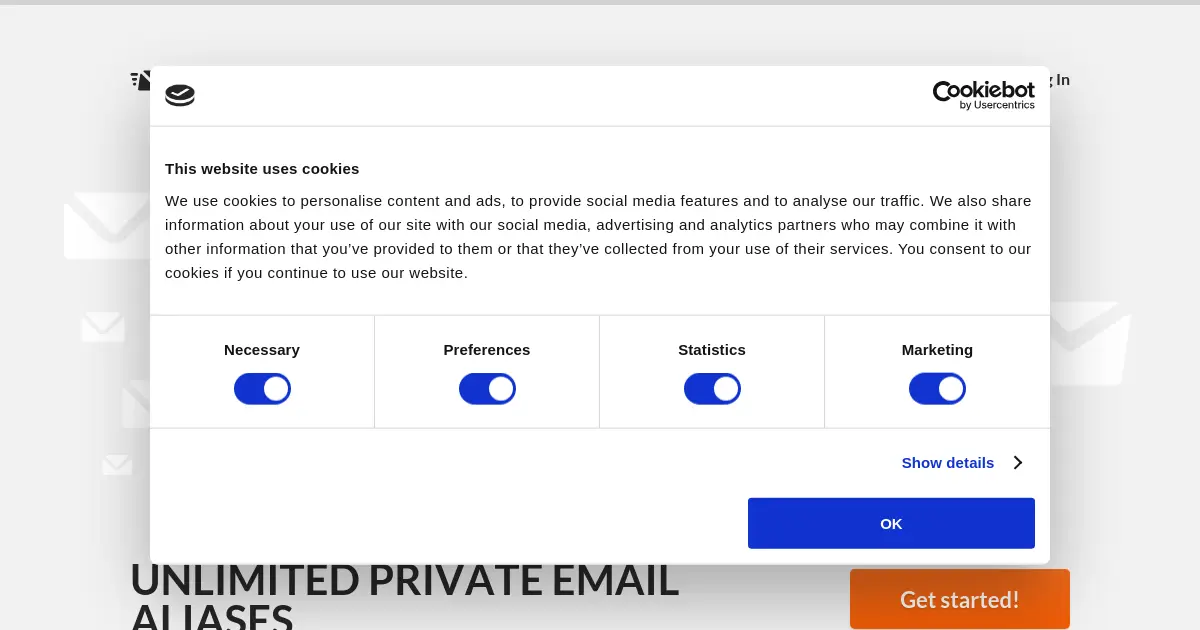 Website homepage preview for 33mail.com