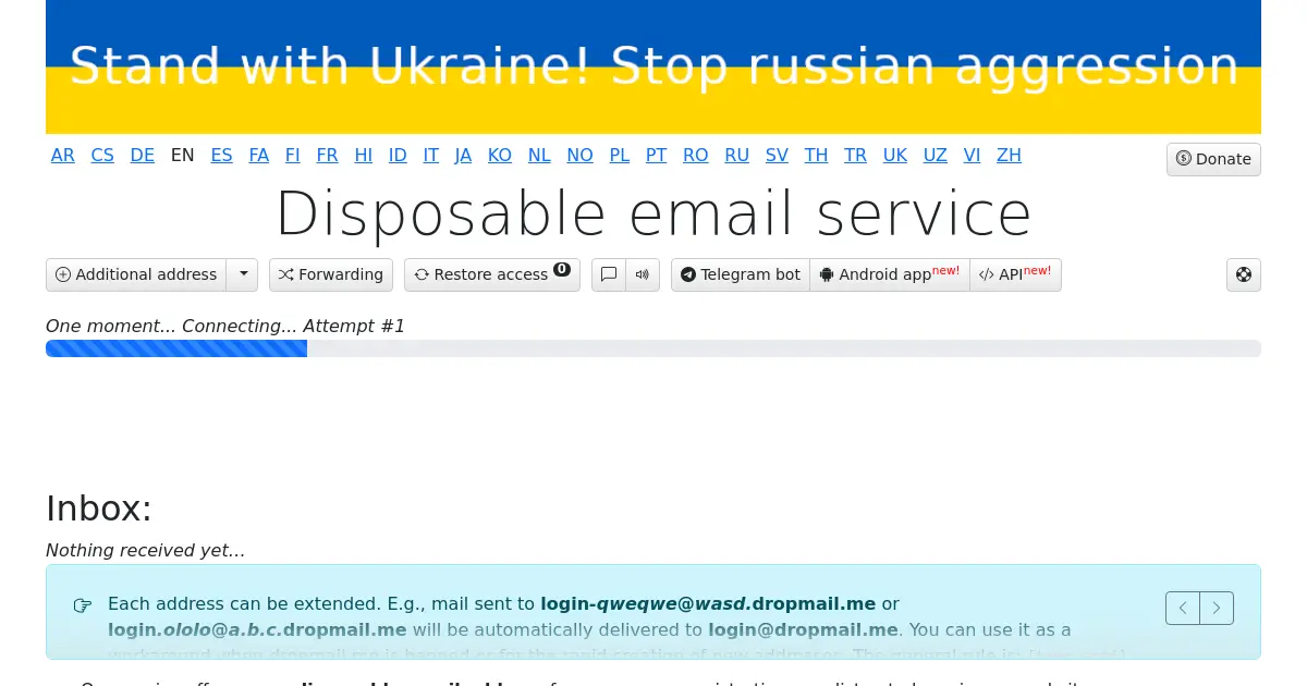 Website homepage preview for dropmail.me