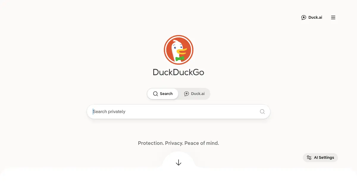 Website homepage preview for duck.com