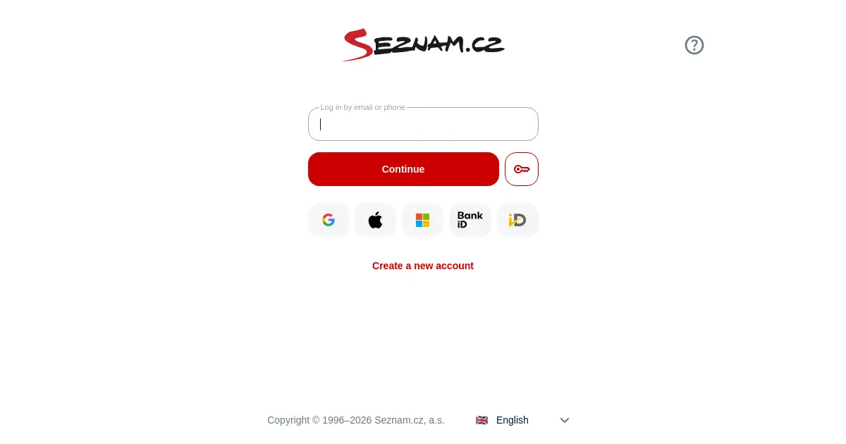 Website homepage preview for email.cz