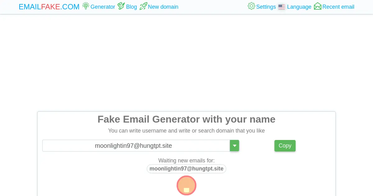 Website homepage preview for emailfake.com