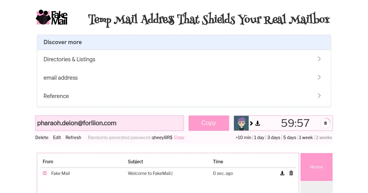Website preview for fakemail.net