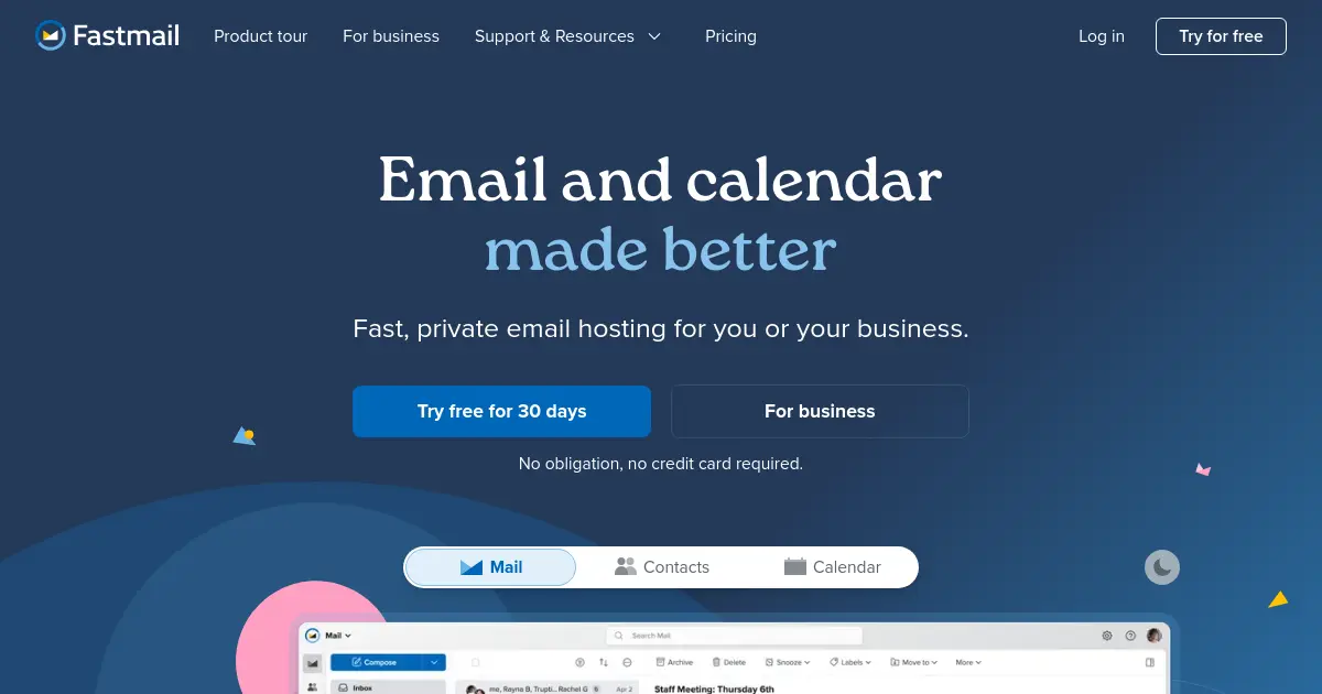 Website homepage preview for fastmail.com