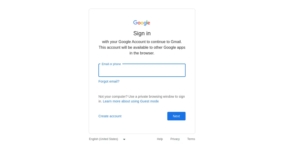 Website homepage preview for googlemail.com