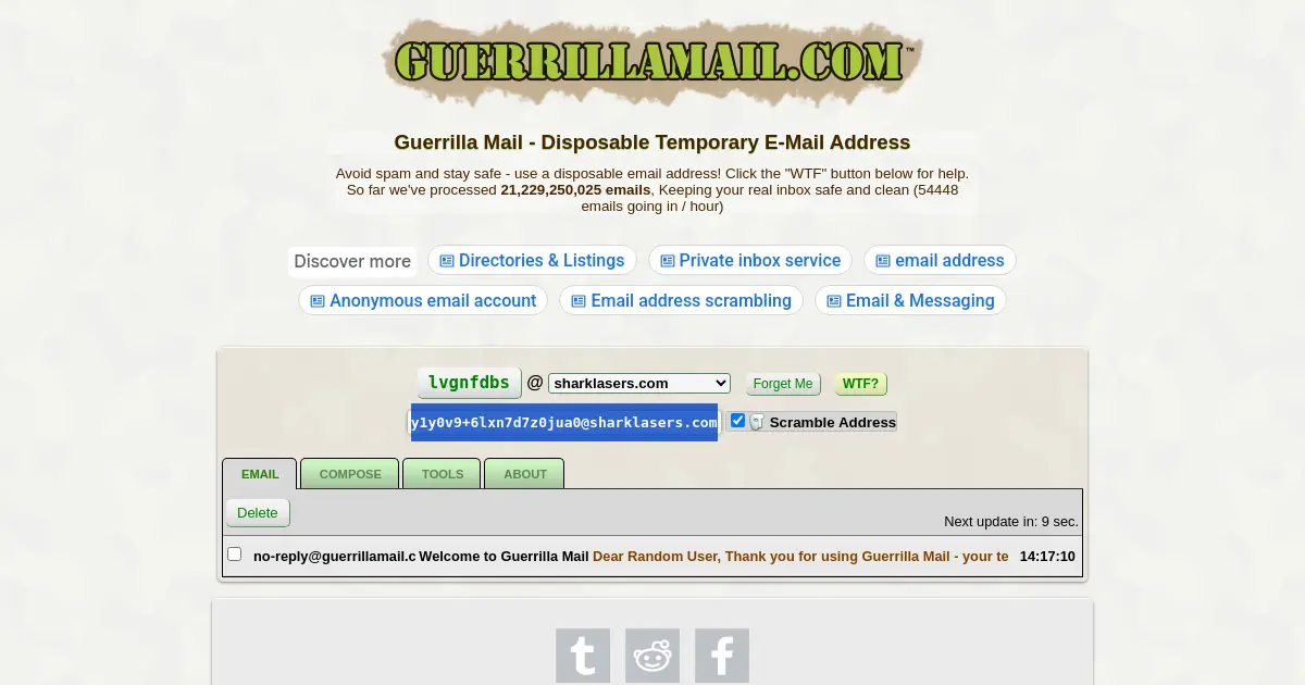 Website preview for guerrillamail.biz