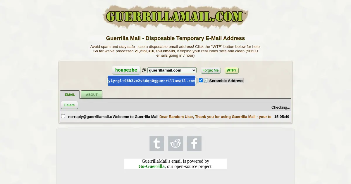 Website homepage preview for guerrillamailblock.com