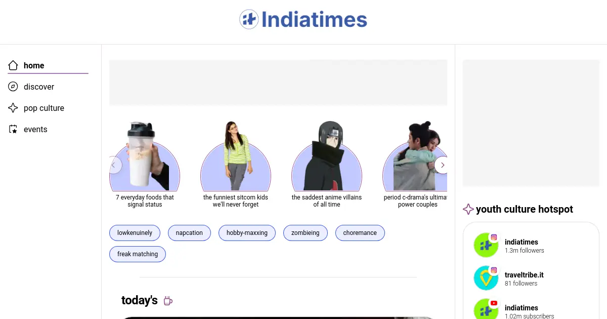 Website homepage preview for indiatimes.com