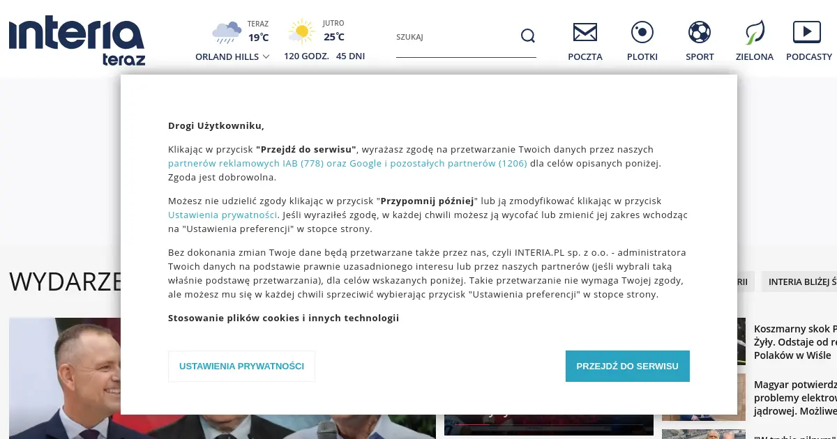 Website homepage preview for interia.pl