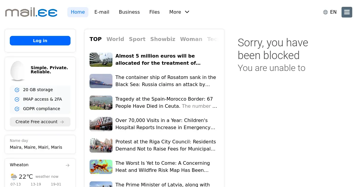 Website homepage preview for mail.ee