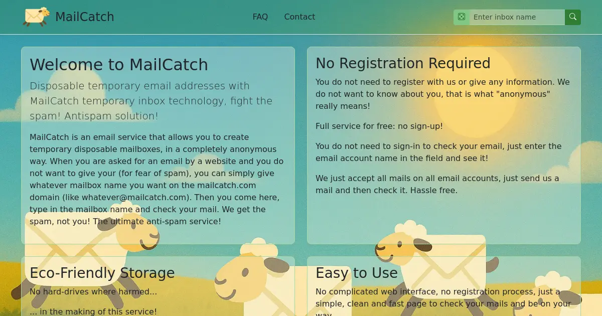 Website homepage preview for mailcatch.com