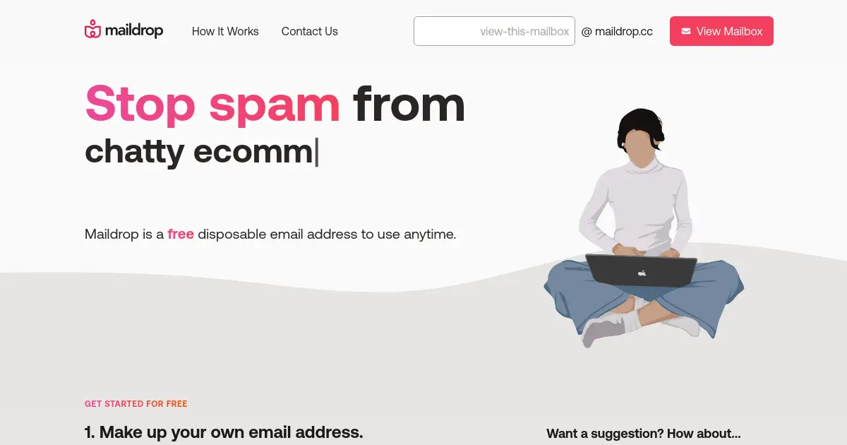 Website homepage preview for maildrop.cc