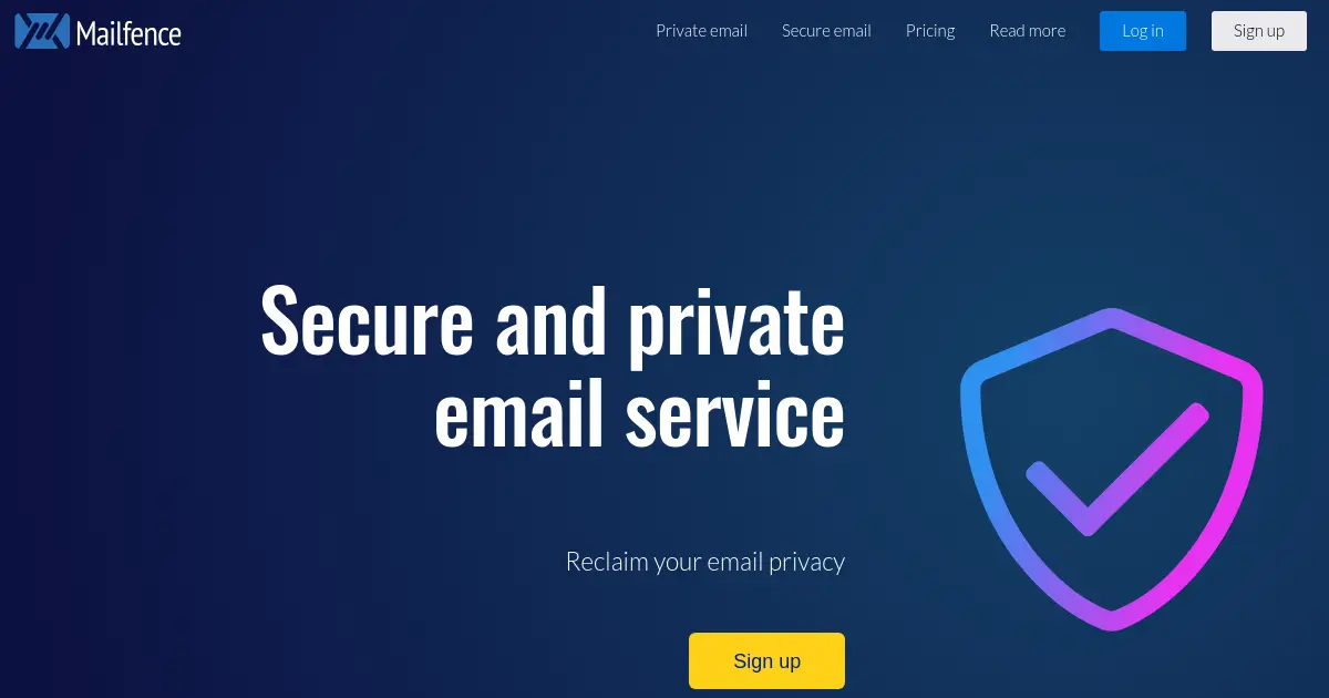 Website homepage preview for mailfence.com