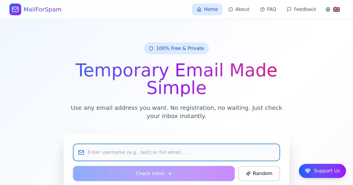 Website preview for mailforspam.com