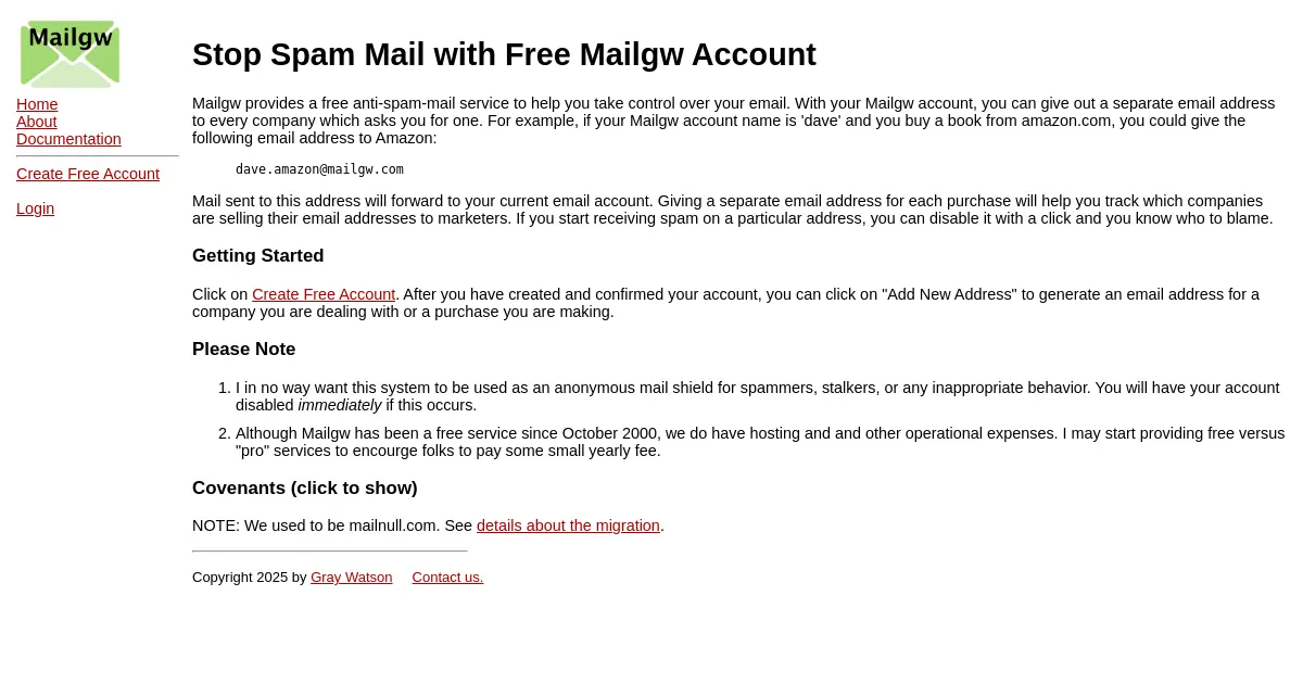 Website homepage preview for mailnull.com