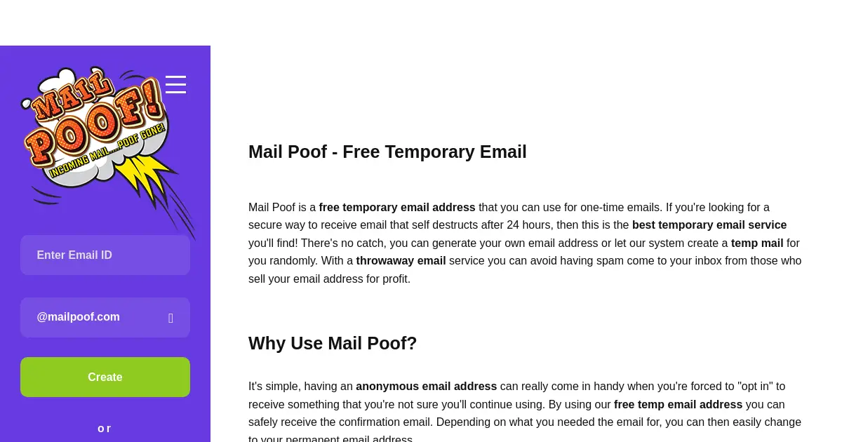 Website homepage preview for mailpoof.com