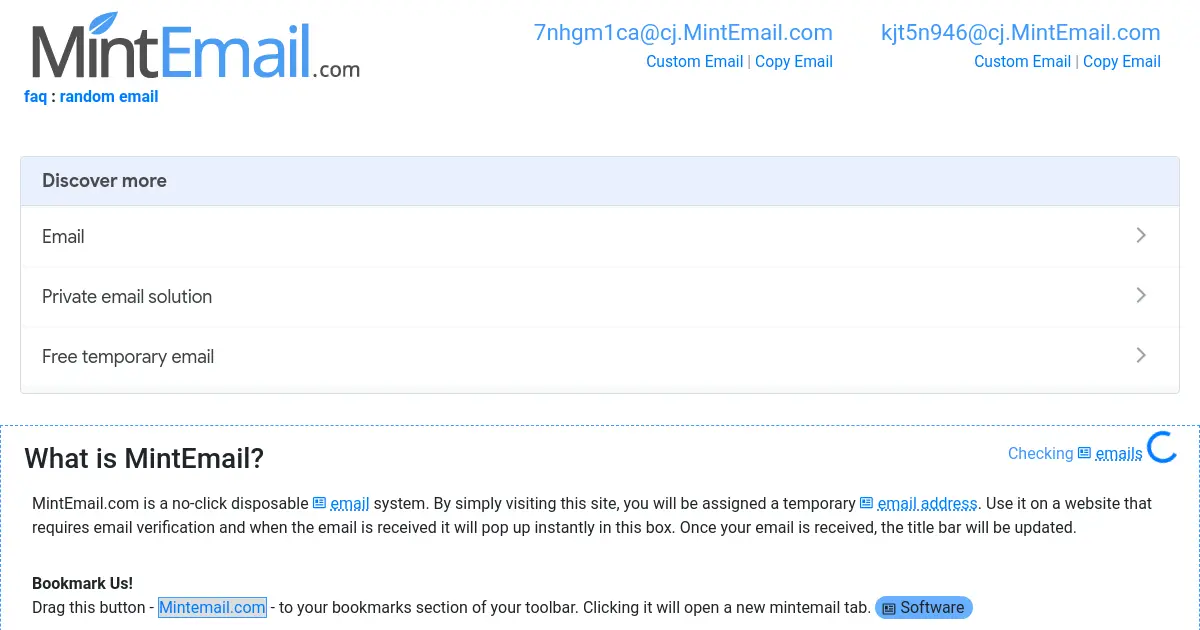 Website homepage preview for mintemail.com