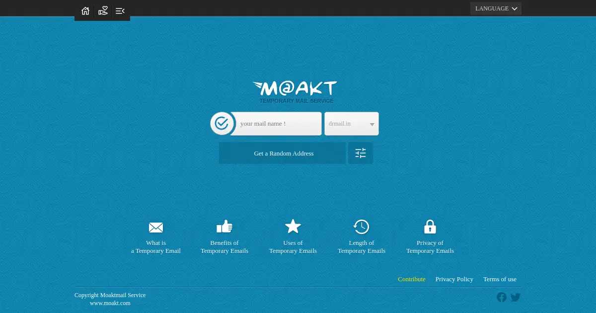 Website homepage preview for moakt.com