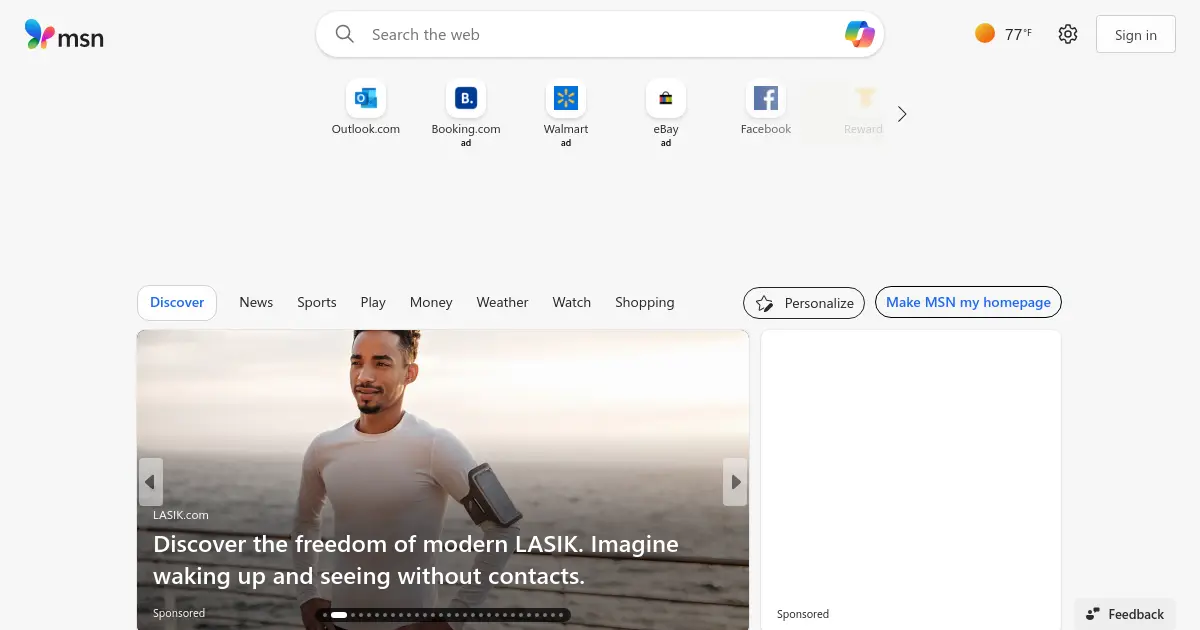 Website homepage preview for msn.com