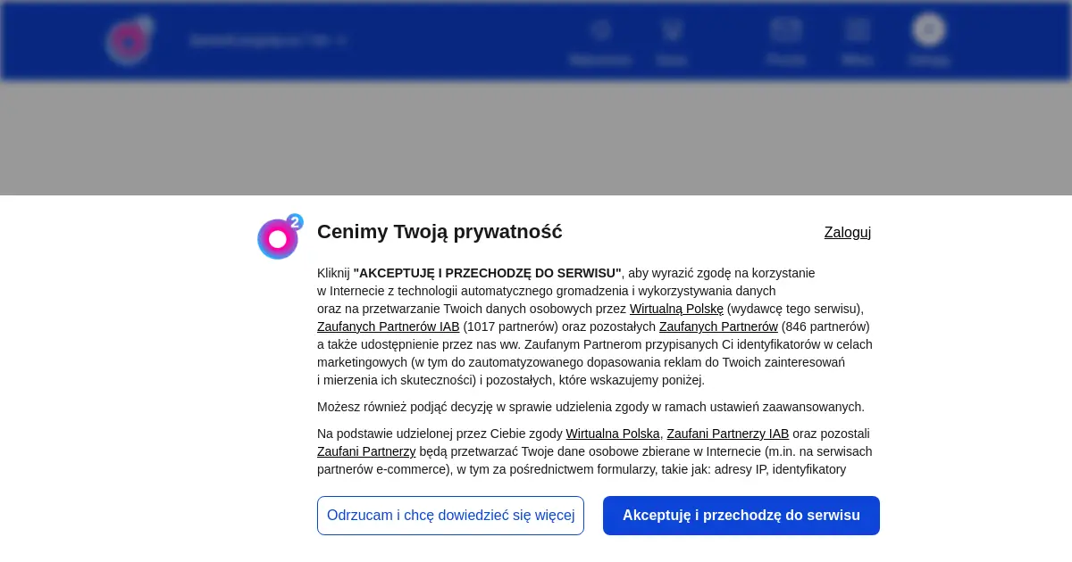 Website homepage preview for o2.pl