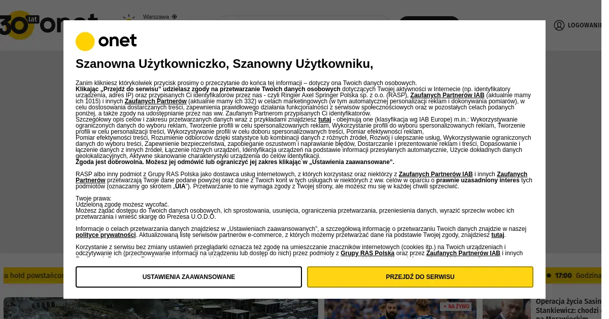 Website homepage preview for onet.pl