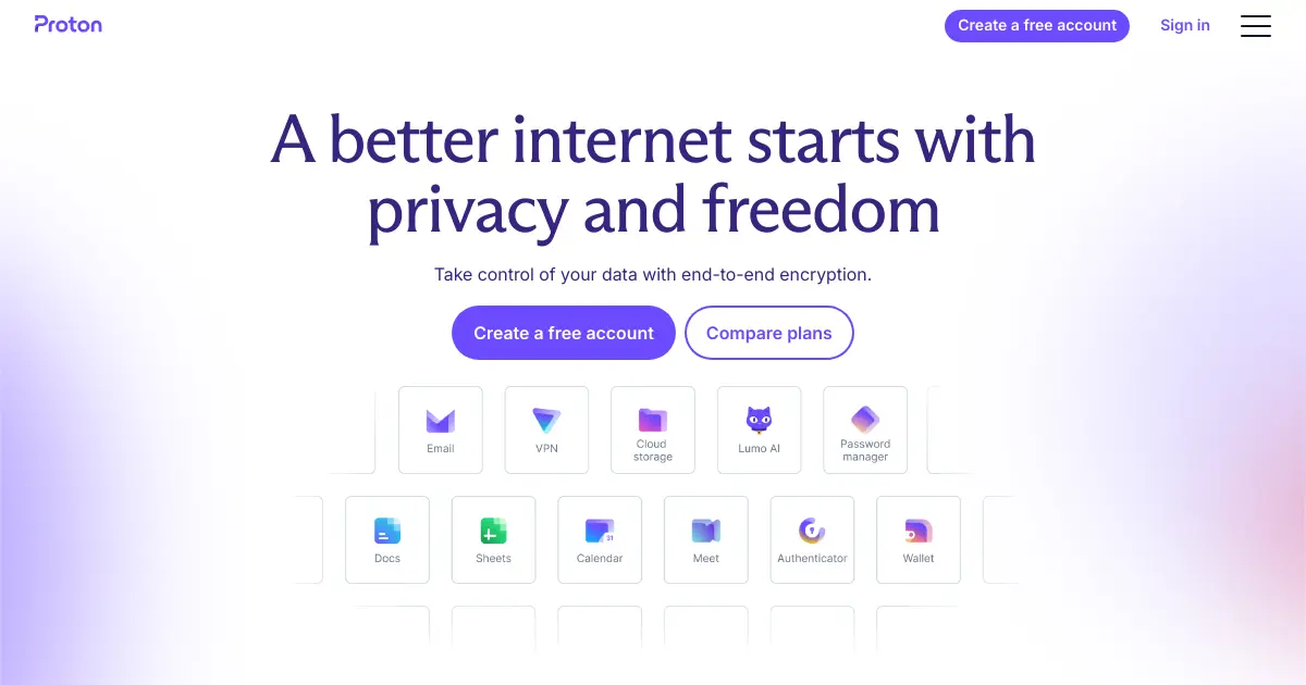 Website preview for proton.me
