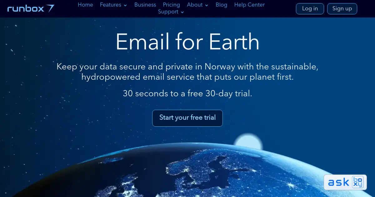 Website homepage preview for runbox.com