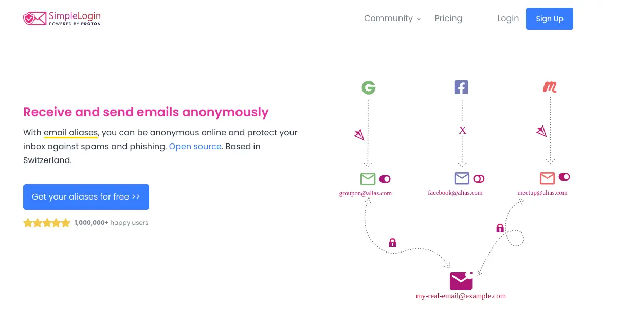 Website homepage preview for simplelogin.com