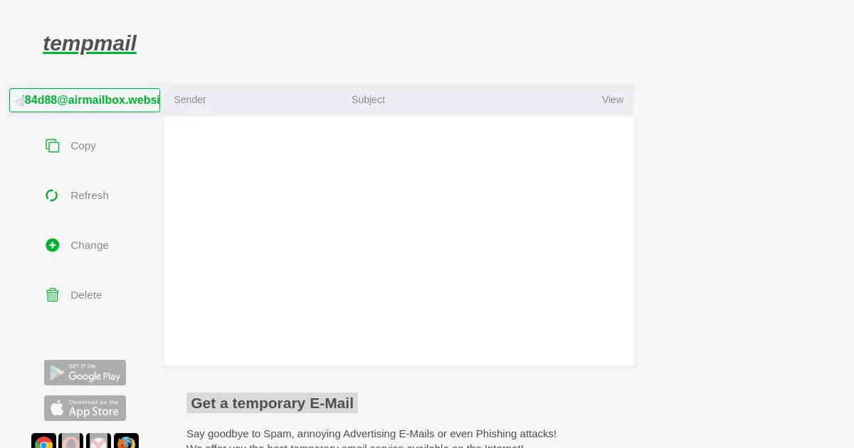 Website preview for tempmail.io