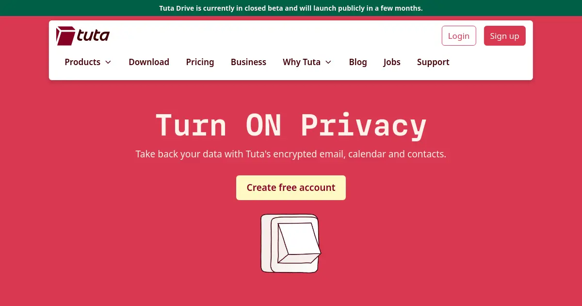 Website homepage preview for tuta.com