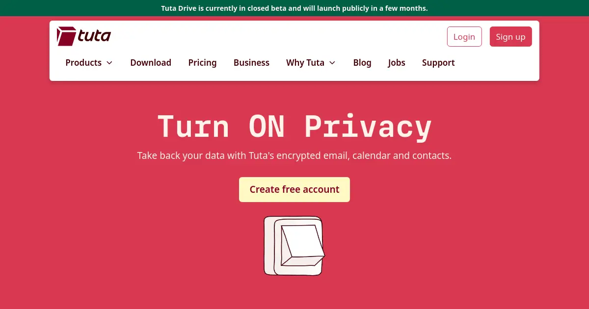 Website homepage preview for tuta.io