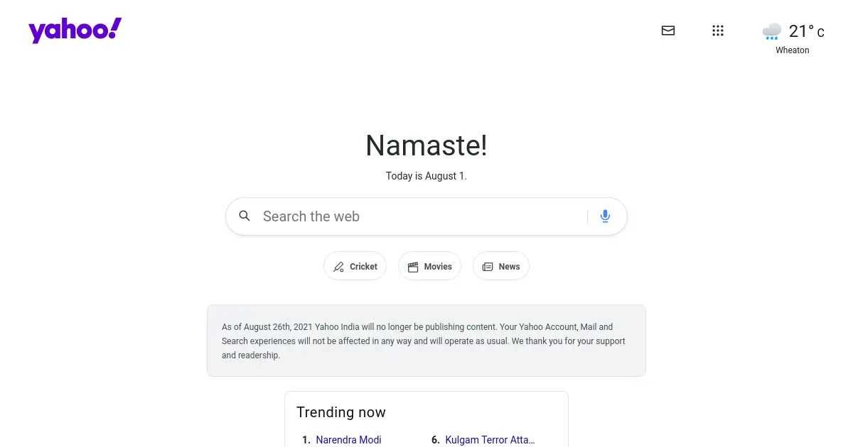 Website preview for yahoo.co.in