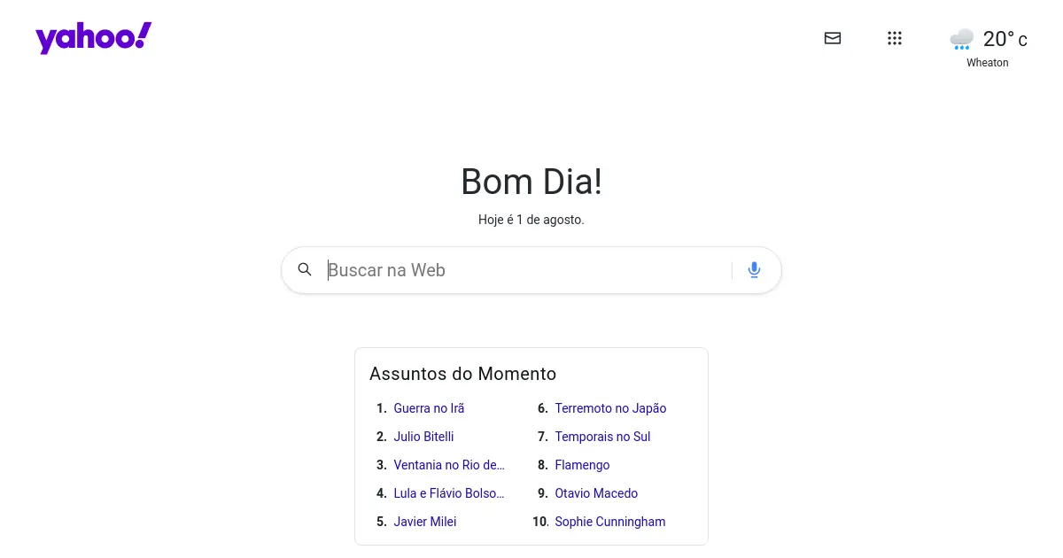 Website homepage preview for yahoo.com.br