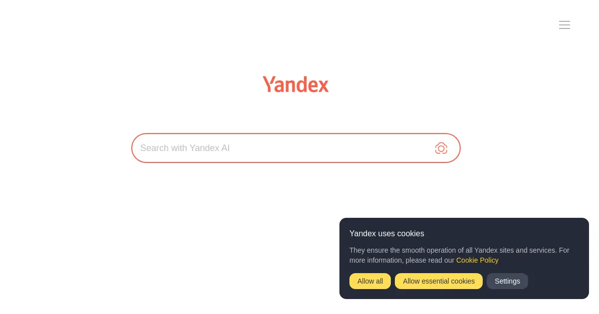 Website homepage preview for yandex.com