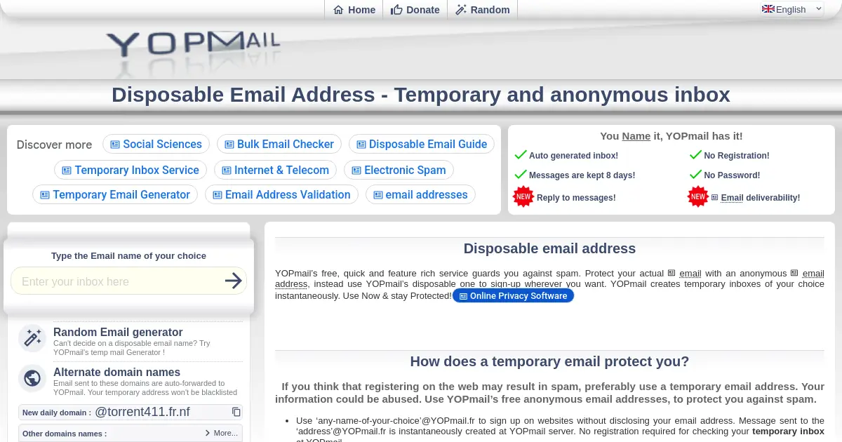 Website preview for yopmail.fr