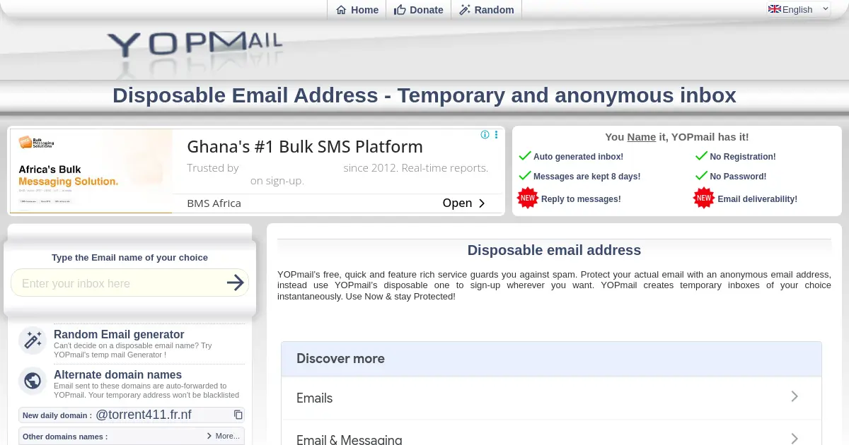 Website preview for yopmail.net